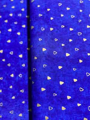 Gustav Klimt - Gold Metallic Triangles on Cobalt Yardage