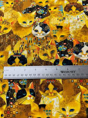 Cleo - Golden Bejeweled Cats Yardage