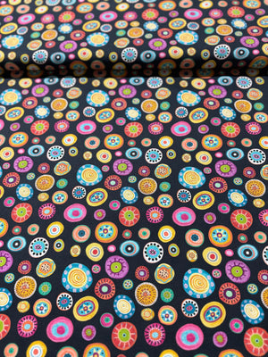 Folkscapes - Large Fantasy Dots Black/Multi Yardage