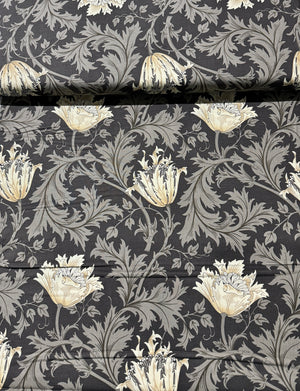 Ebony Suite - Anemone Large Floral Charcoal Yardage