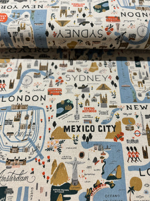 Bon Voyage - City Guide Natural Unbleached Canvas Yardage