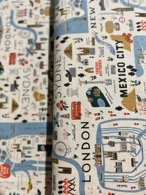 Bon Voyage - City Guide Natural Unbleached Canvas Yardage