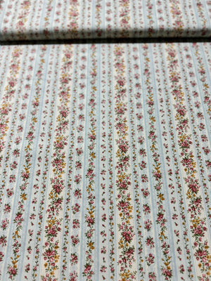 Sevenberry Petite Victoriana - Floral Stripes Blue Yardage