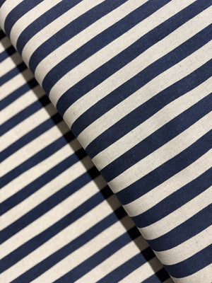 Sevenberry Canvas Natural Stripes Navy Yardage