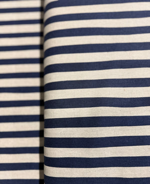 Sevenberry Canvas Natural Stripes Navy Yardage