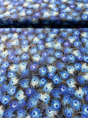 Royal Plume - Packed Metallic Peacock Feathers Yardage