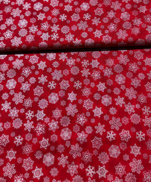 Holiday Flourish-Snow flower - Snowflakes Scarlet Metallic Yardage