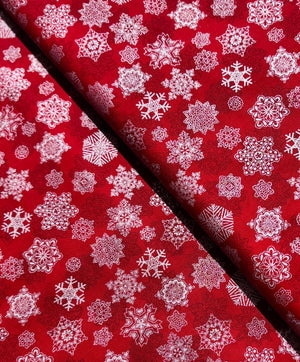 Holiday Flourish-Snow flower - Snowflakes Scarlet Metallic Yardage