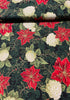 Holiday Flourish-Snow flower - Poinsettia Blooms Evergreen Gold Metallic Yardage