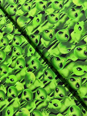 Space Invasion - Packed Green Aliens Yardage