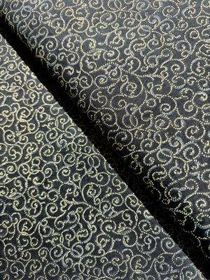 Holiday Wishes - Dotty Scroll Black/Gold Metallic Yardage