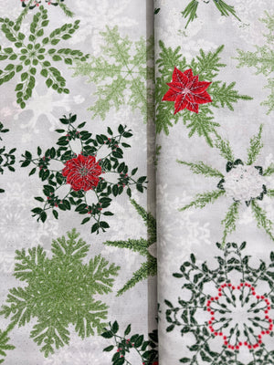 Holiday Flourish-Snow flower - Winter Florals Silver Metallic Yardage