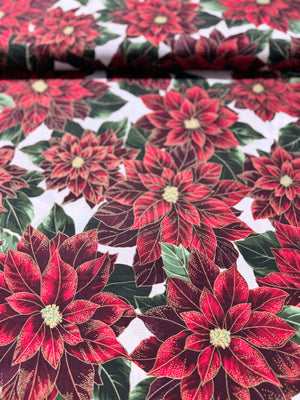 Holiday Wishes - Poinsettia Natural/Gold Metallic Yardage