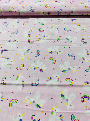 Balloon Unicorns & Rainbows on Pink Yardage