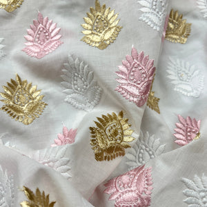 Cotton Embroidered White Fabric