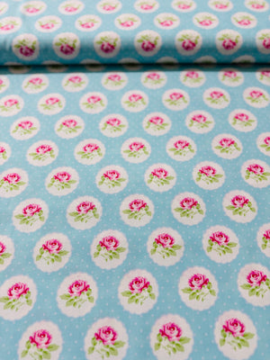 Charlotte - Dotted Rose Blue Yardage