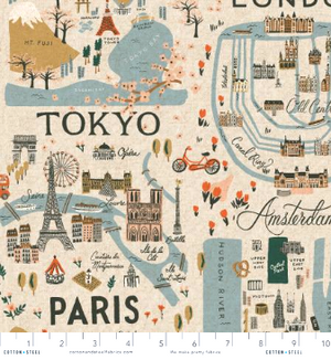 Bon Voyage - City Guide Natural Canvas Fabric