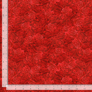 Vintage Rose - Packed Roses Red Fabric