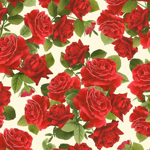 Vintage Rose - Large Rose Bouquets Cream Fabric