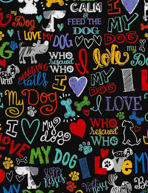 I Love My Dog Black Fabric by Timeless Treasures