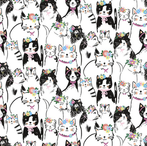 Just Purrfect - Pretty Cats and Florals Fabric