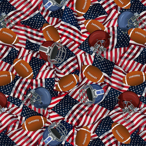 Football Helmets And USA Flags Fabric