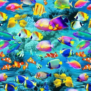 Deep Blue Sea - Full Of Life Ocean Fabric
