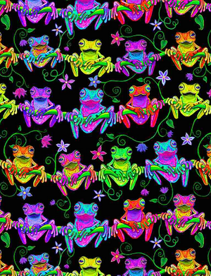 Prismatic - Neon Frogs Hanging Out Fabric