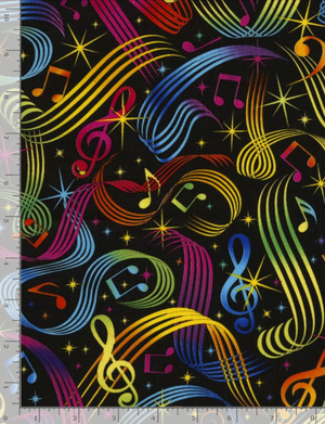 Feel The Music - Bright Music Notes Fabric