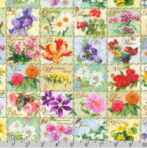 Seeds To Sew - Floral Blocks Garden Fabric