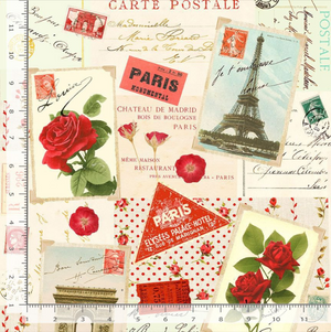 Vintage Rose - Paris Vintage Postcards Fabric