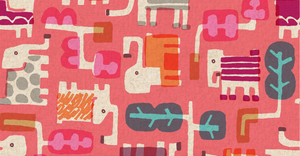 Safari - Elephant Walk - Peach Canvas Fabric