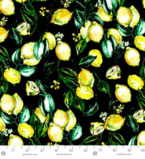 Citrus Garden - Lemons Black Fabric by RJR