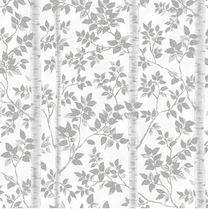 First Snowfall - Leaves White/Silver Fabric
