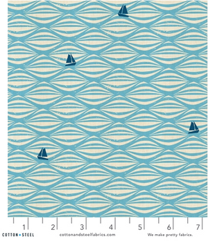 By the Seaside - Ahoy - Sky Unbleached Fabric