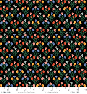 Curio - Tulips - Black Metallic Fabric