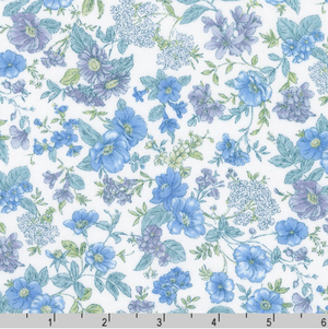 Sevenberry Garden Blues - Florals White Fabric