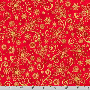 Traditional Trimmings - Gold Swirls Snowflakes Red