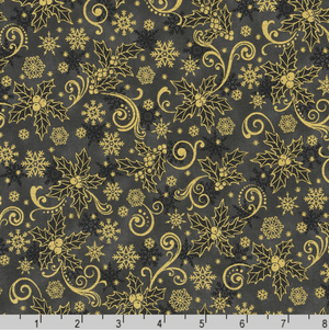 Traditional Trimmings - Gold Swirls Snowflakes Charcoal