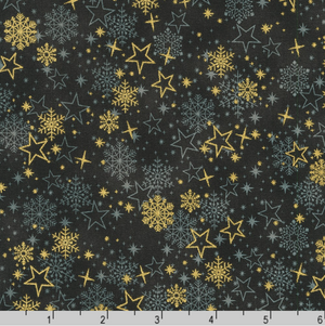 Traditional Trimmings - Gold Stars Snowflakes Black