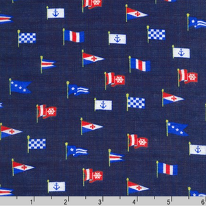 Seersucker Prints - Flags on Navy - 56" Width