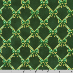 Holiday Flourish - Festive Finery - Ribbons Evergreen Gold Yardage