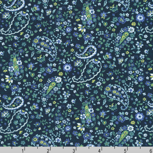 Sevenberry Garden Blues - Floral Paisley Indigo Yardage