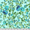 Decadent Garden - Florals and Leaves Aqua Metallic Yardage