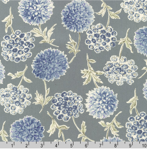 Sevenberry Grace - Florals Gray Blue Yardage