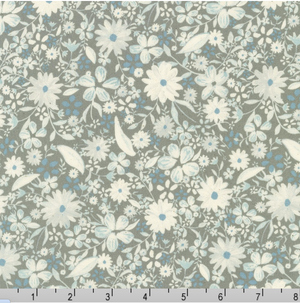 Sevenberry Grace - Flowers Grey Blue Yardage