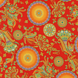 Ancient Beauty - Medallion Red Metallic Yardage