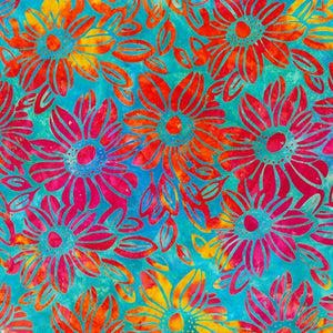 Artisan Batiks - Summer Zest - Sunflower Blooms Poppy Batik Yardage