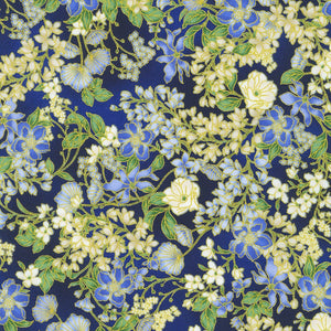 Aurelia - Small Florals Blueberry Metallic Fabric