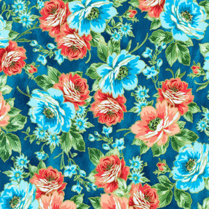 Decadent Garden - Florals Teal Metallic Yardage